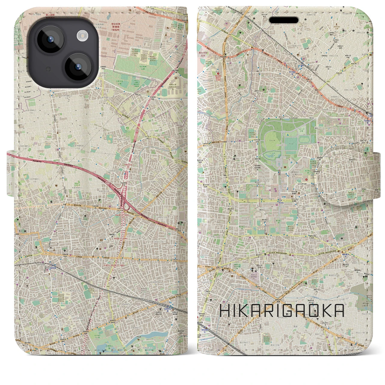 【光が丘(東京都)】地図柄iPhoneケース(手帳タイプ)ナチュラル・iPhone 14 Plus 用