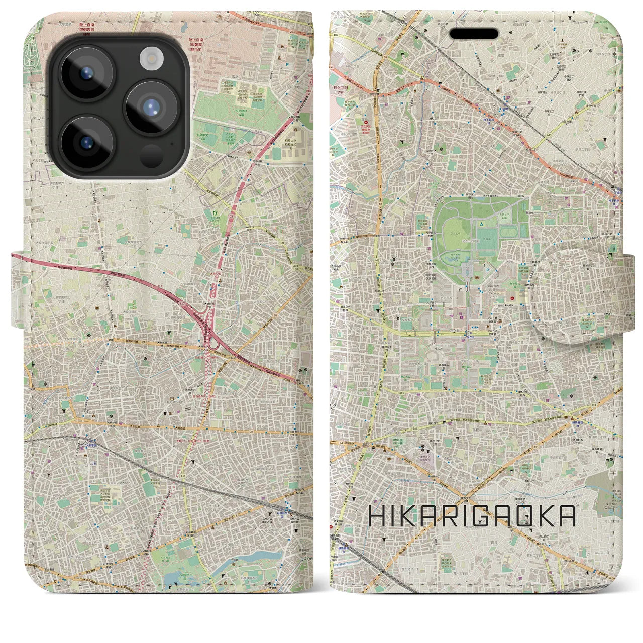 【光が丘(東京都)】地図柄iPhoneケース(手帳タイプ)ナチュラル・iPhone 15 Pro Max 用