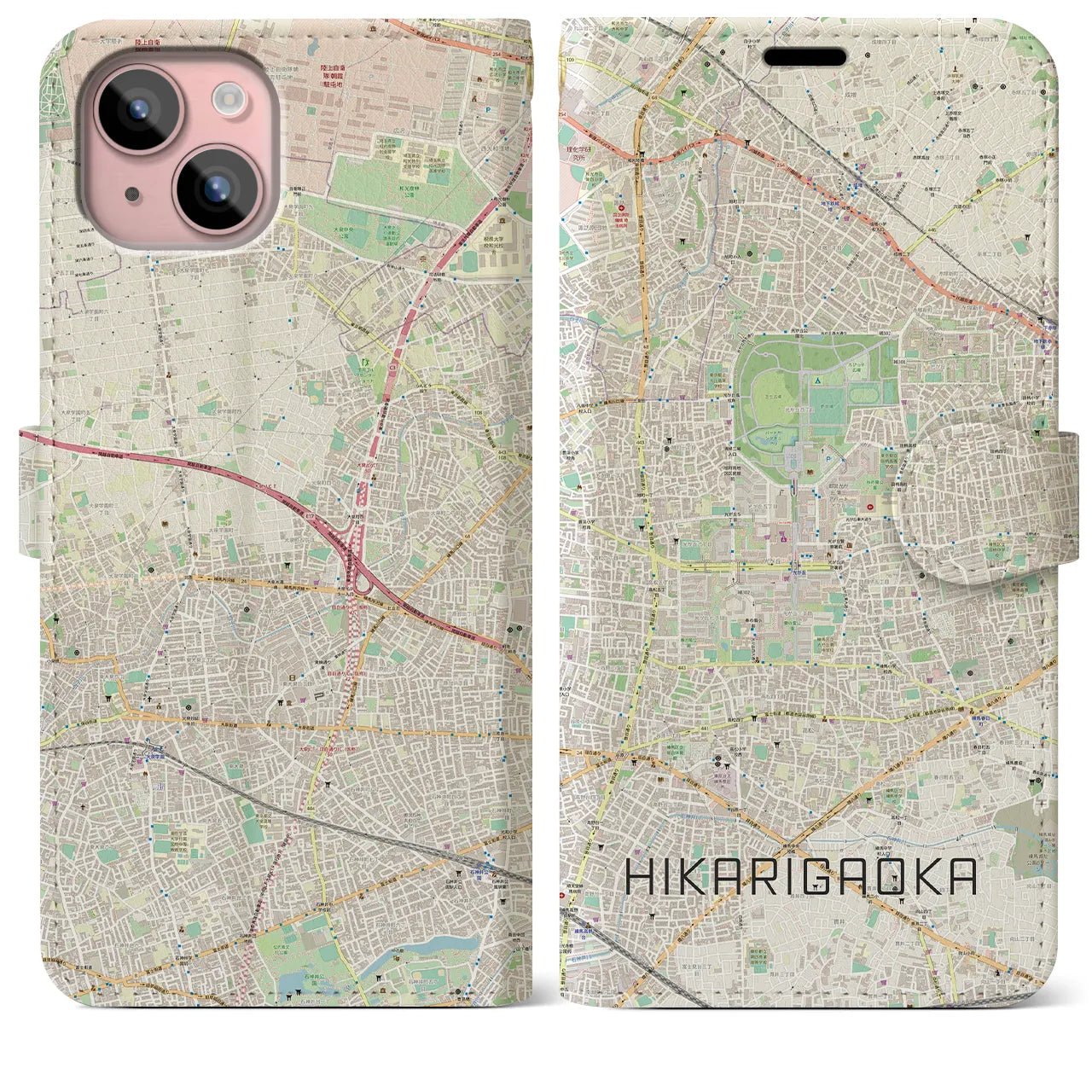 【光が丘(東京都)】地図柄iPhoneケース(手帳タイプ)ナチュラル・iPhone 15 Plus 用