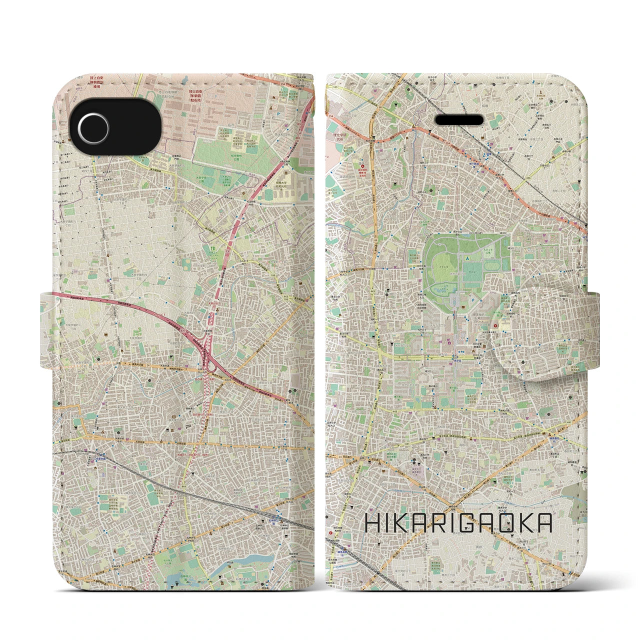 【光が丘(東京都)】地図柄iPhoneケース(手帳タイプ)ナチュラル・iPhone SE(第3 / 第2世代) / 8 / 7 / 6s / 6 用