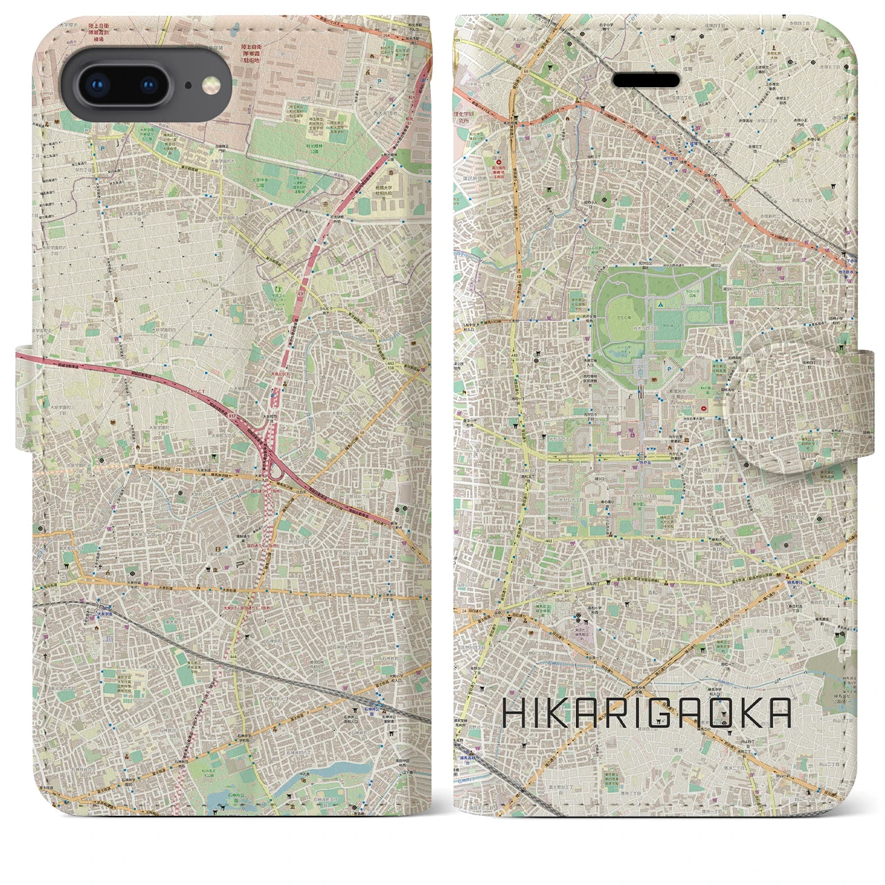 【光が丘(東京都)】地図柄iPhoneケース(手帳タイプ)ナチュラル・iPhone 8Plus /7Plus / 6sPlus / 6Plus 用