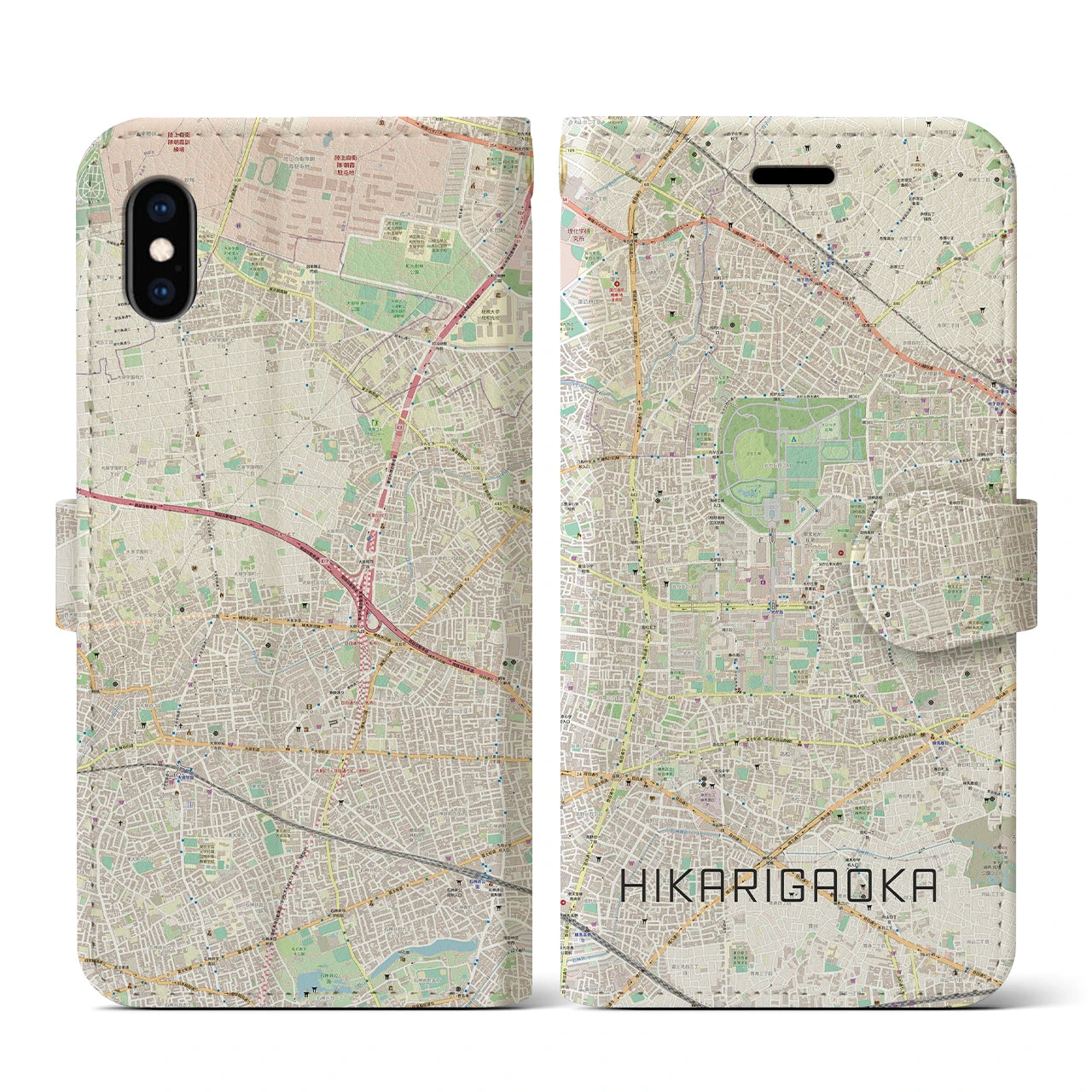 【光が丘(東京都)】地図柄iPhoneケース(手帳タイプ)ナチュラル・iPhone XS / X 用