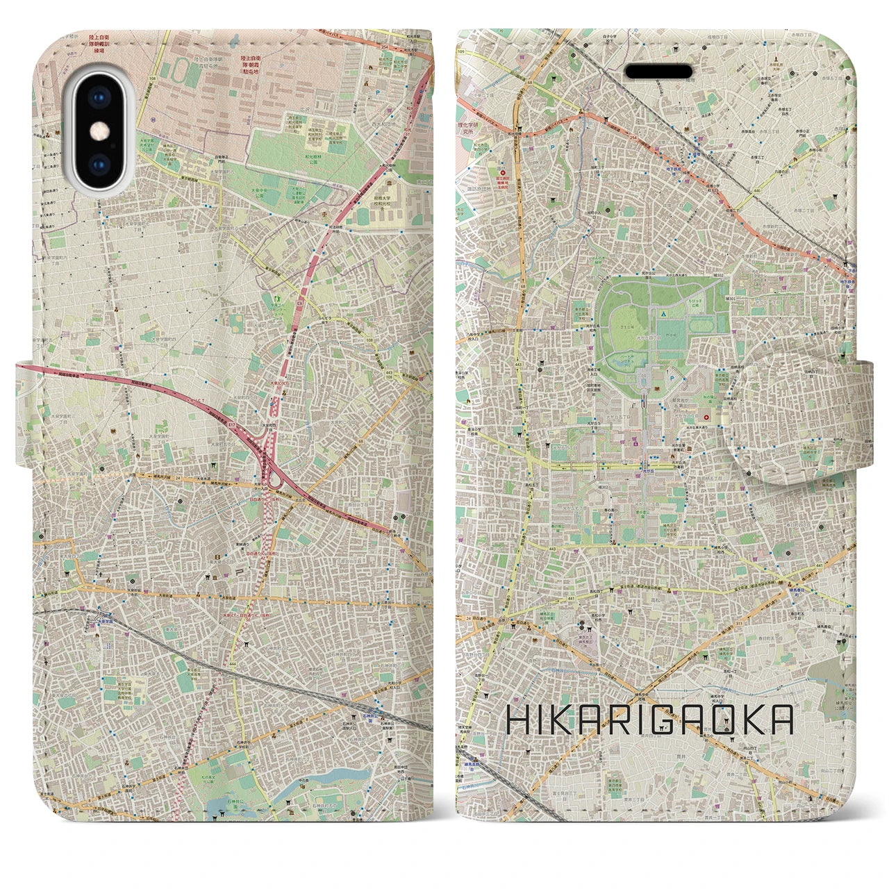 【光が丘(東京都)】地図柄iPhoneケース(手帳タイプ)ナチュラル・iPhone XS Max 用