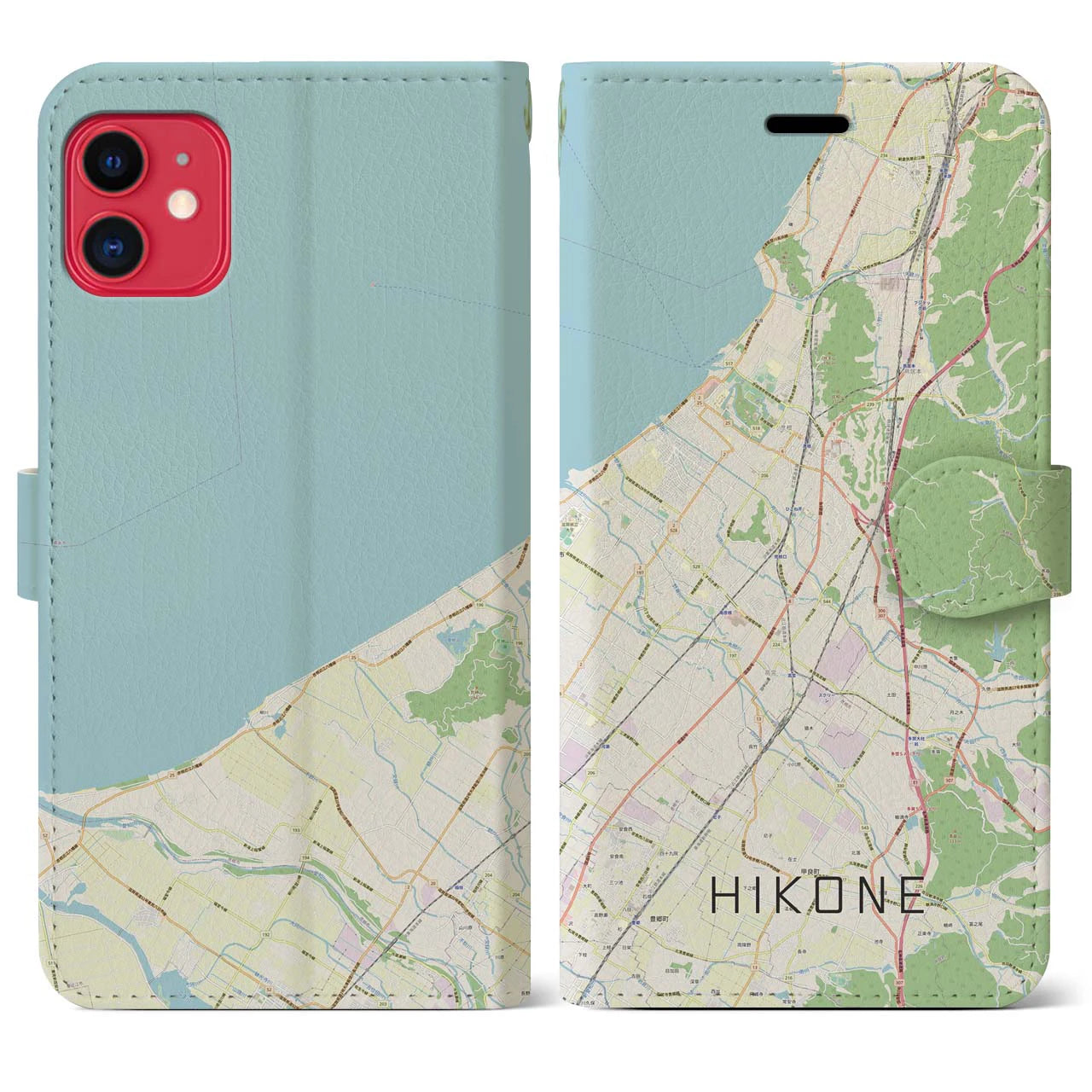 【彦根(滋賀県)】地図柄iPhoneケース(手帳タイプ)ナチュラル・iPhone 11 用