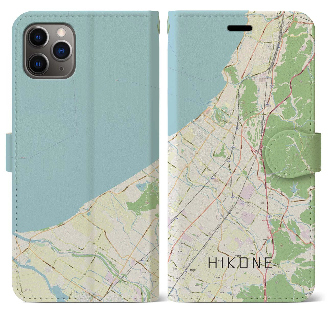 【彦根(滋賀県)】地図柄iPhoneケース(手帳タイプ)ナチュラル・iPhone 11 Pro Max 用