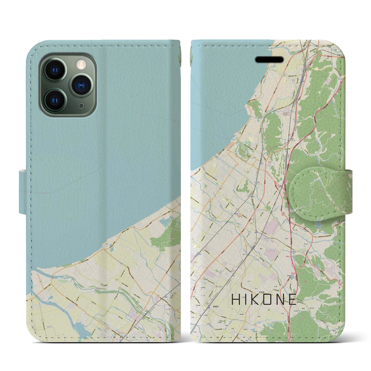 【彦根(滋賀県)】地図柄iPhoneケース(手帳タイプ)ナチュラル・iPhone 11 Pro 用
