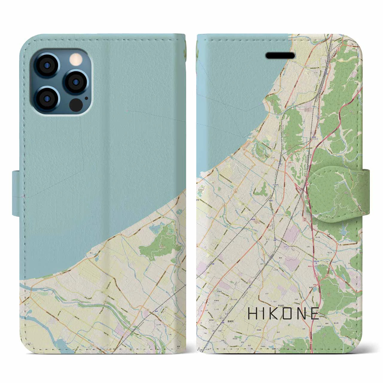 【彦根(滋賀県)】地図柄iPhoneケース(手帳タイプ)ナチュラル・iPhone 12 / 12 Pro 用