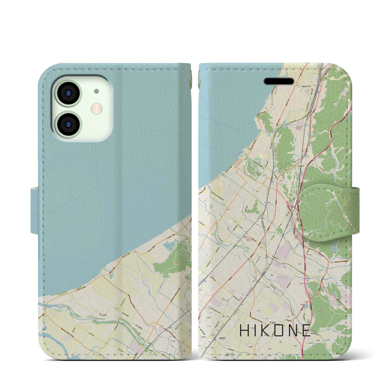 【彦根(滋賀県)】地図柄iPhoneケース(手帳タイプ)ナチュラル・iPhone 12 mini 用