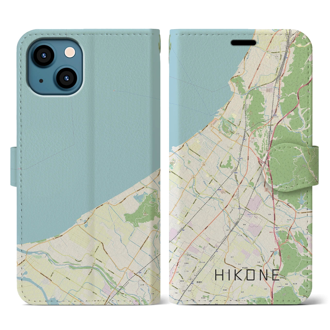 【彦根(滋賀県)】地図柄iPhoneケース(手帳タイプ)ナチュラル・iPhone 13 用