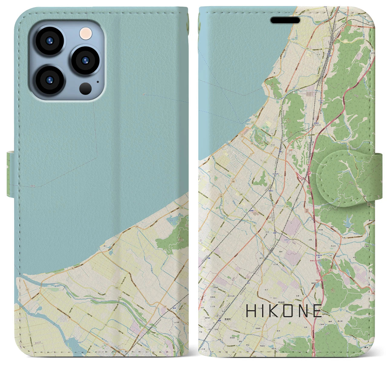 【彦根(滋賀県)】地図柄iPhoneケース(手帳タイプ)ナチュラル・iPhone 13 Pro Max 用