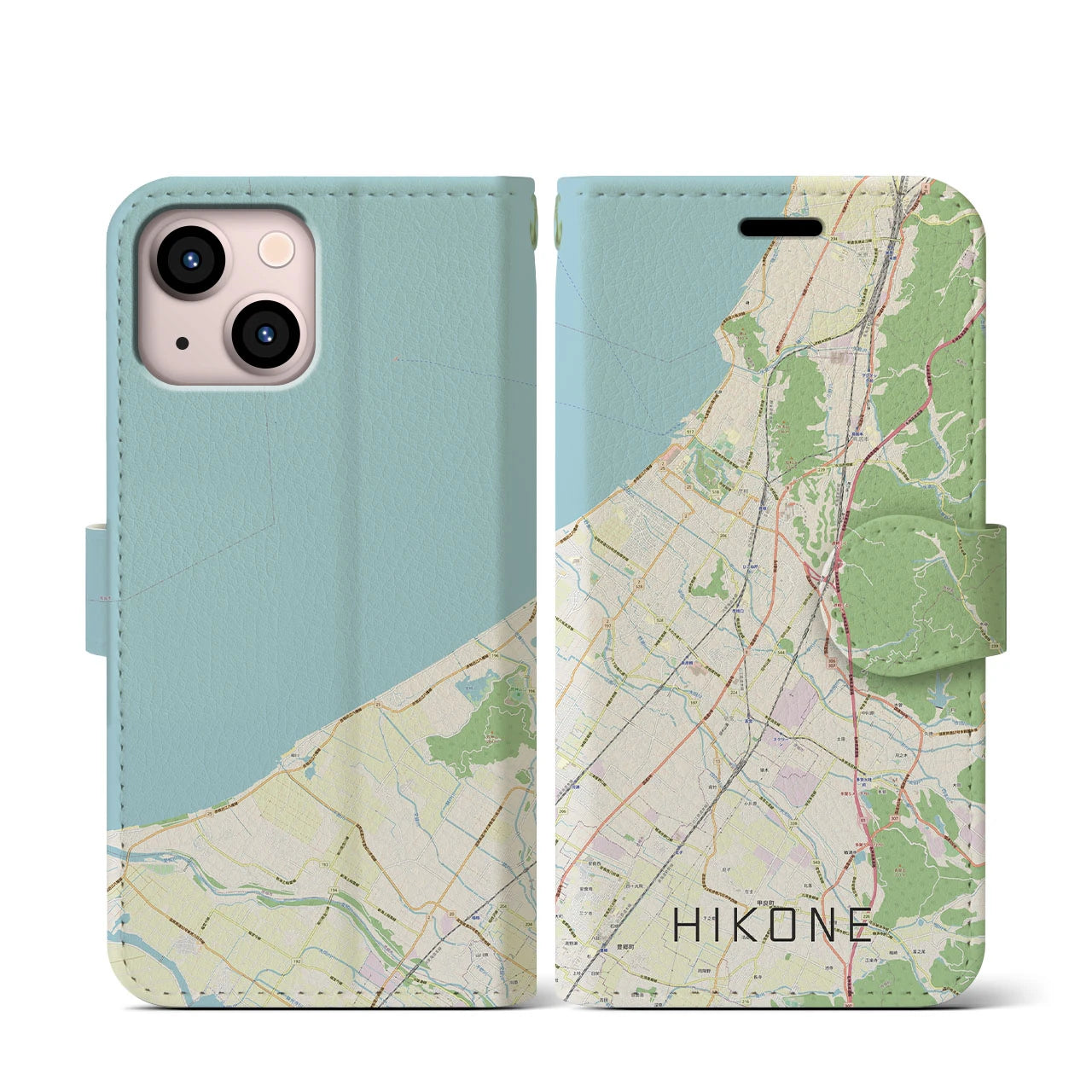 【彦根(滋賀県)】地図柄iPhoneケース(手帳タイプ)ナチュラル・iPhone 13 mini 用