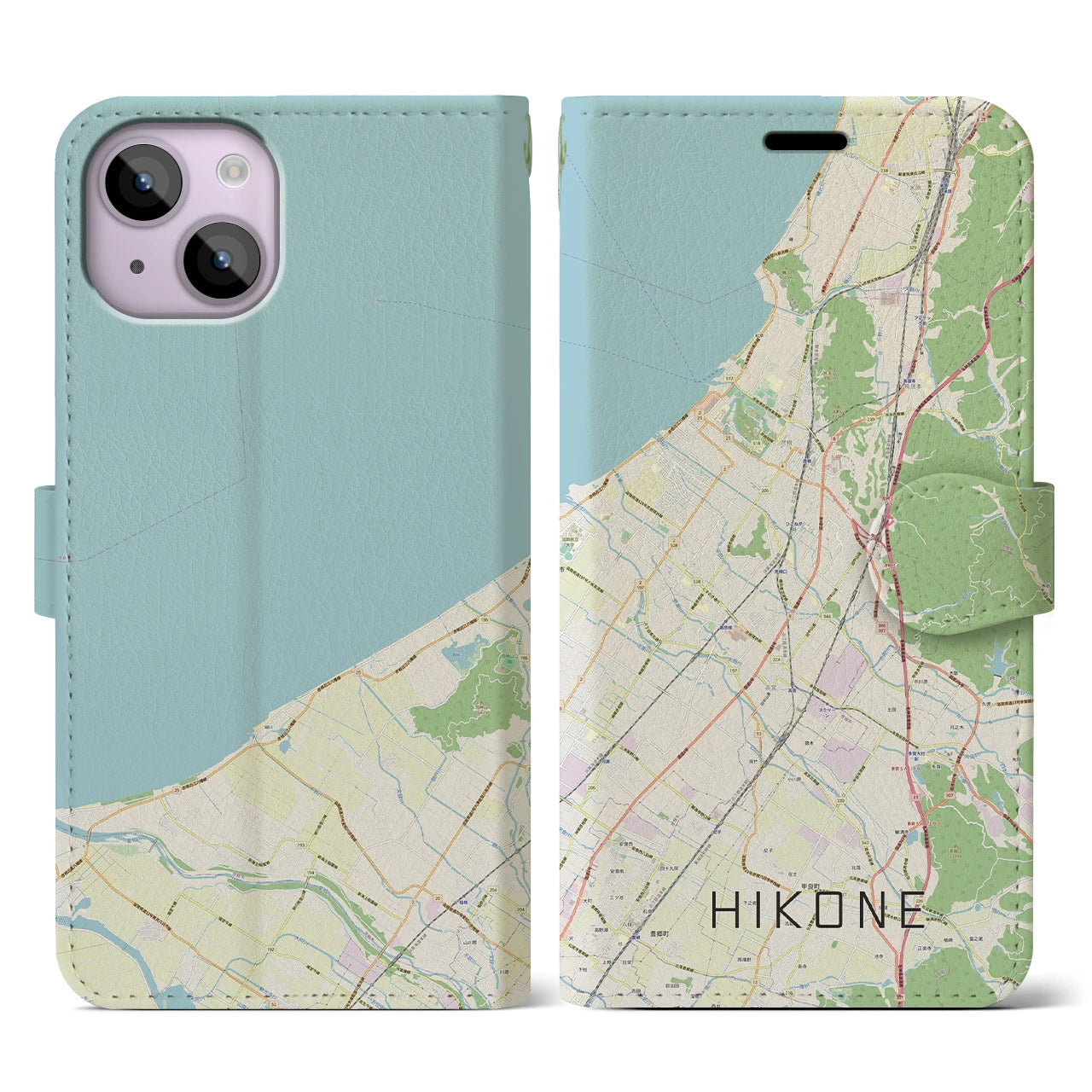 【彦根(滋賀県)】地図柄iPhoneケース(手帳タイプ)ナチュラル・iPhone 14 用