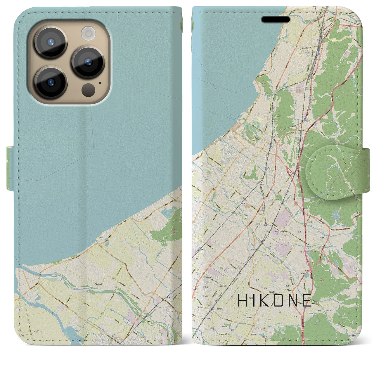 【彦根(滋賀県)】地図柄iPhoneケース(手帳タイプ)ナチュラル・iPhone 14 Pro Max 用
