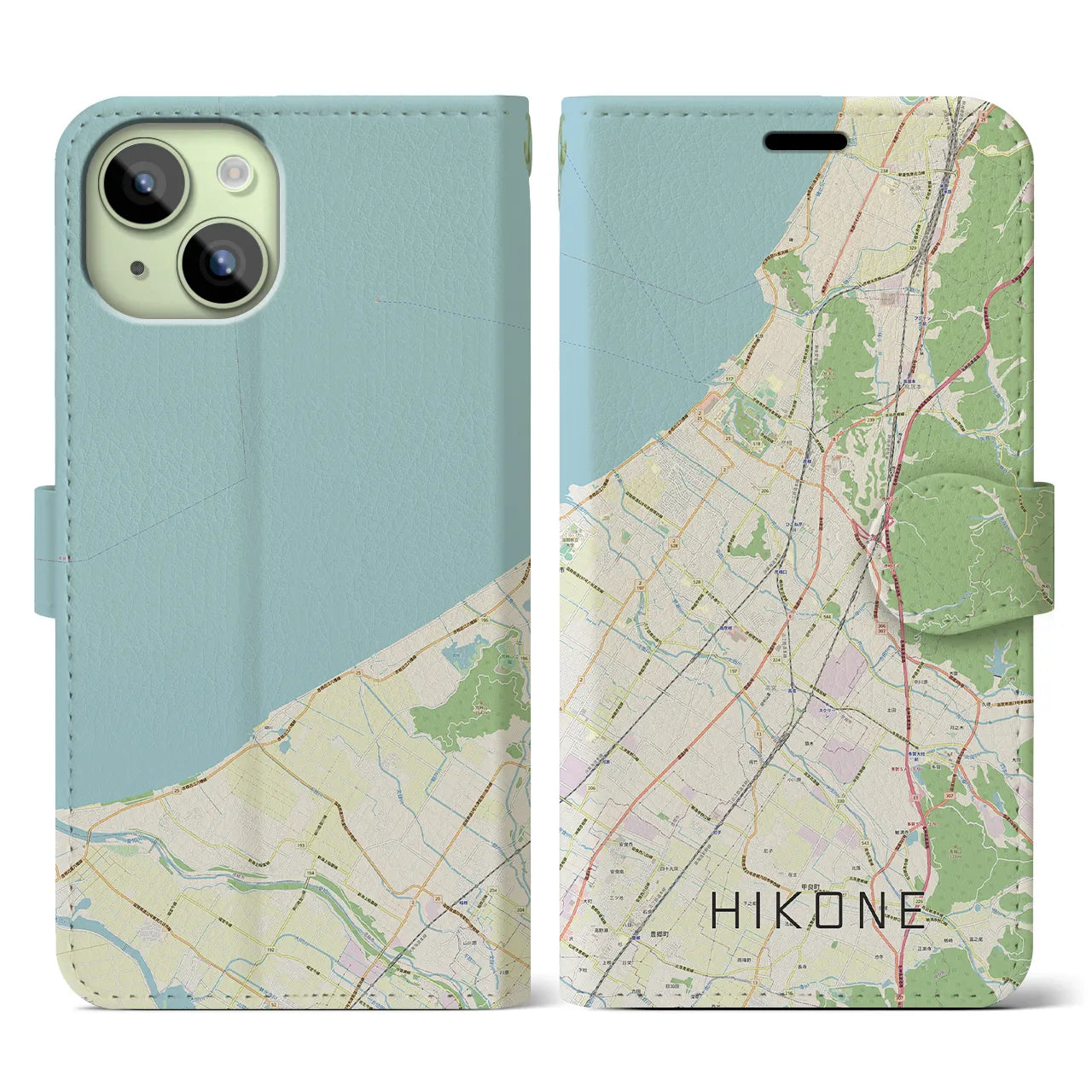 【彦根(滋賀県)】地図柄iPhoneケース(手帳タイプ)ナチュラル・iPhone 15 用