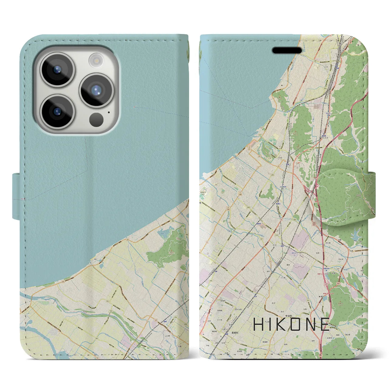 【彦根(滋賀県)】地図柄iPhoneケース(手帳タイプ)ナチュラル・iPhone 15 Pro 用