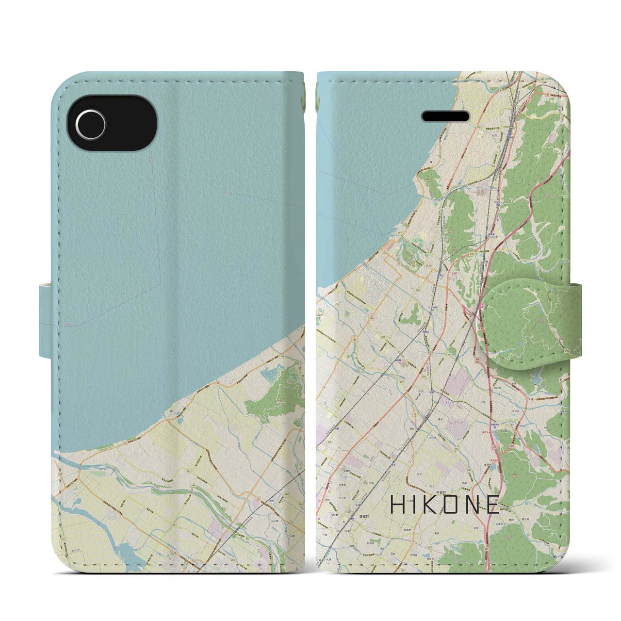 【彦根(滋賀県)】地図柄iPhoneケース(手帳タイプ)ナチュラル・iPhone SE(第3 / 第2世代) / 8 / 7 / 6s / 6 用