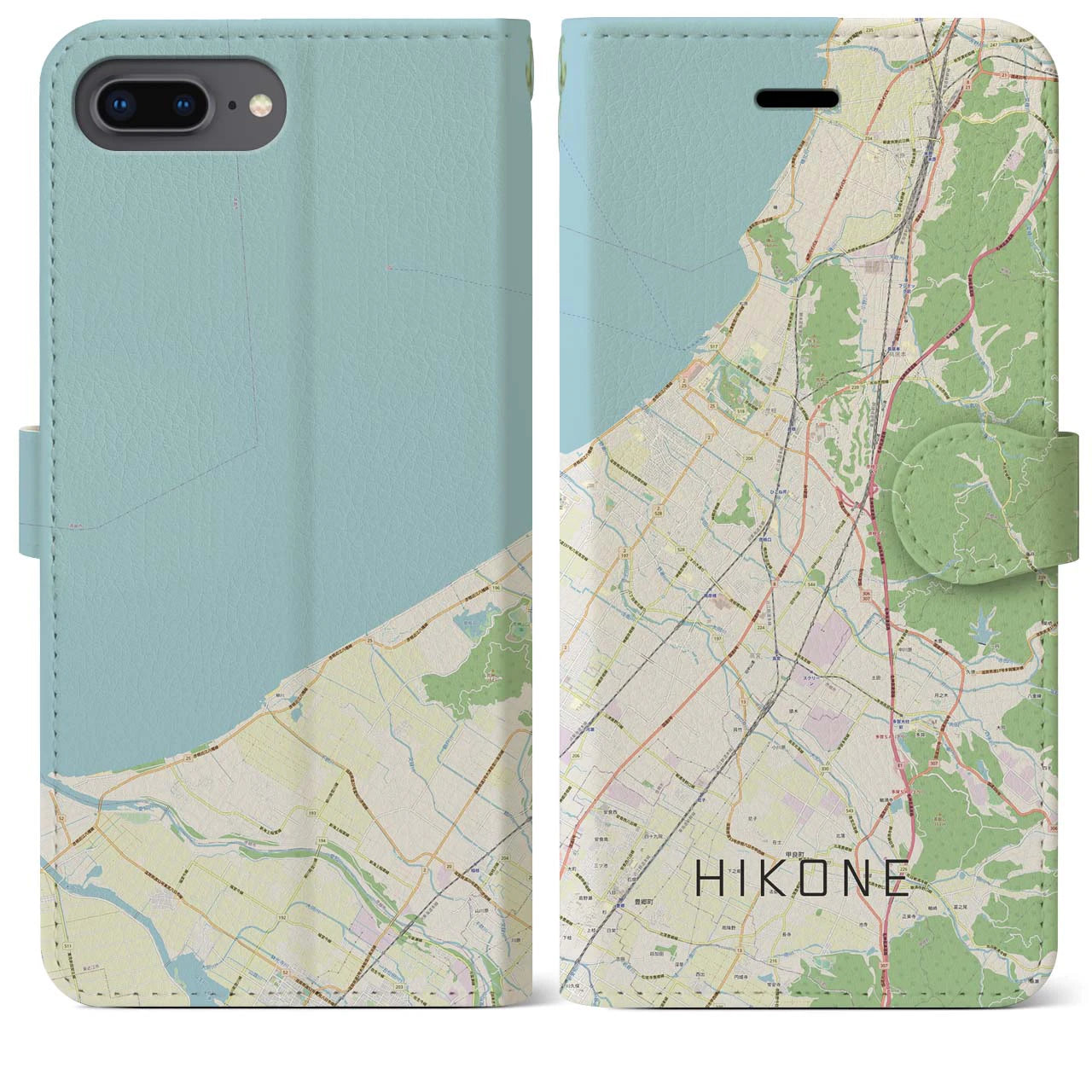 【彦根(滋賀県)】地図柄iPhoneケース(手帳タイプ)ナチュラル・iPhone 8Plus /7Plus / 6sPlus / 6Plus 用