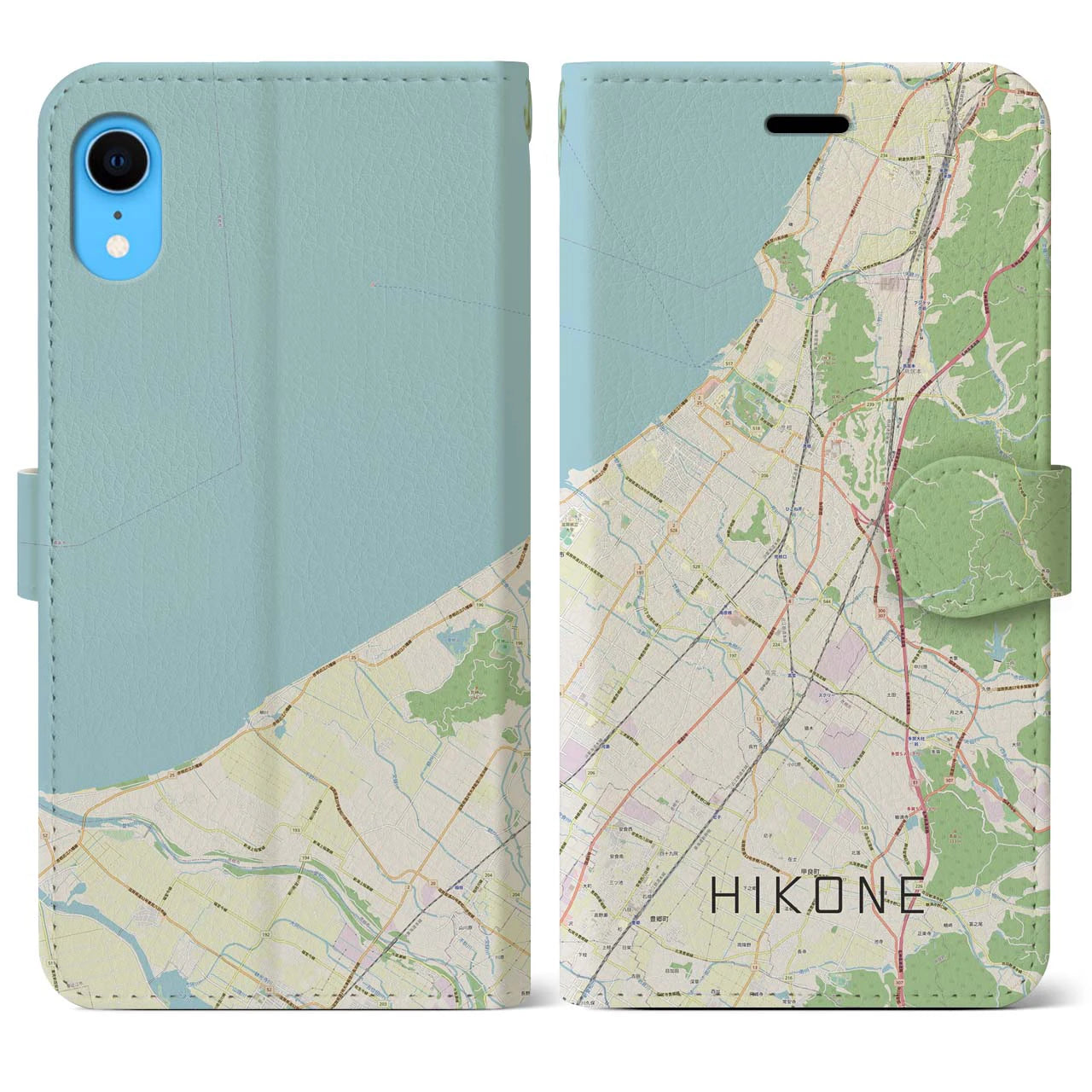 【彦根(滋賀県)】地図柄iPhoneケース(手帳タイプ)ナチュラル・iPhone XR 用