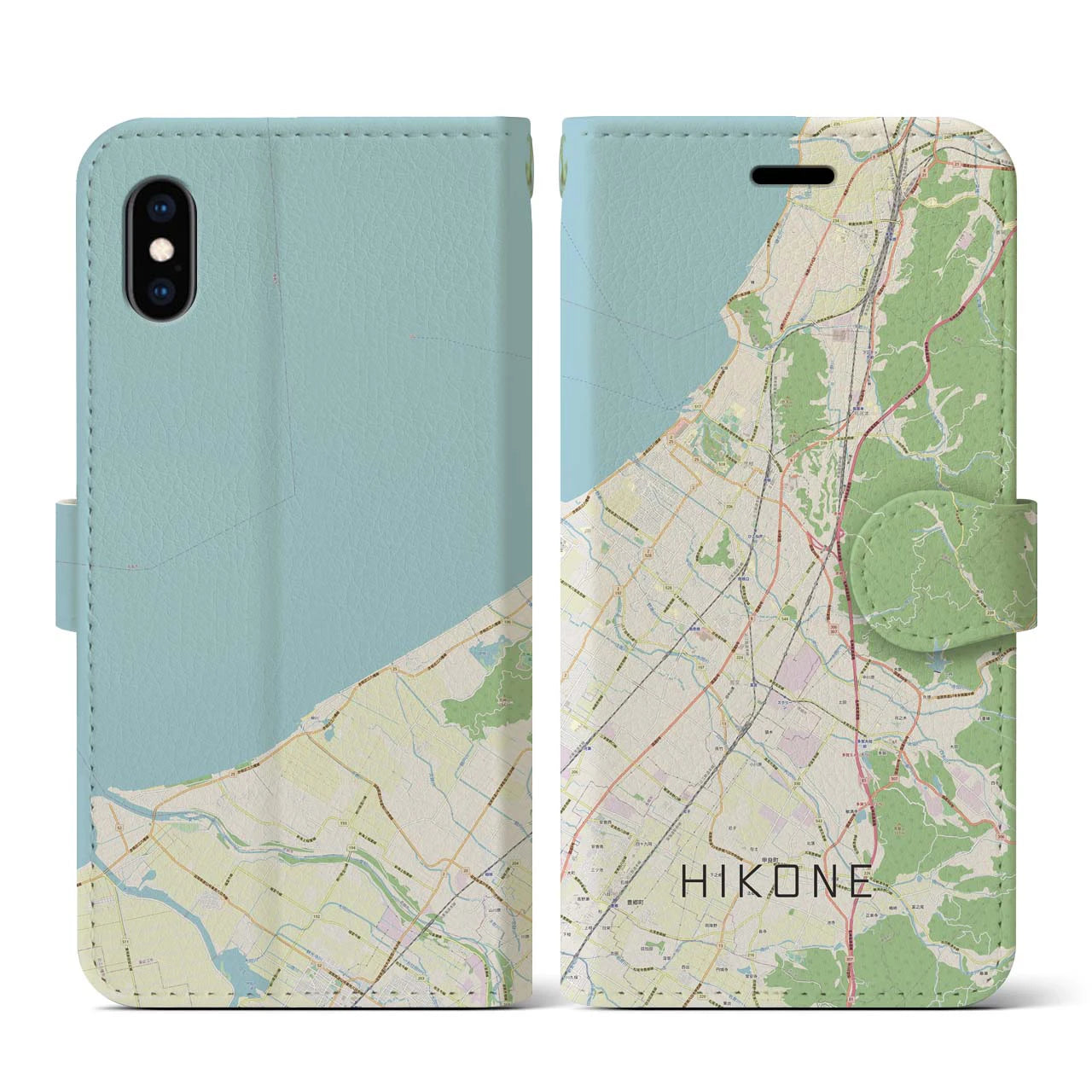 【彦根(滋賀県)】地図柄iPhoneケース(手帳タイプ)ナチュラル・iPhone XS / X 用