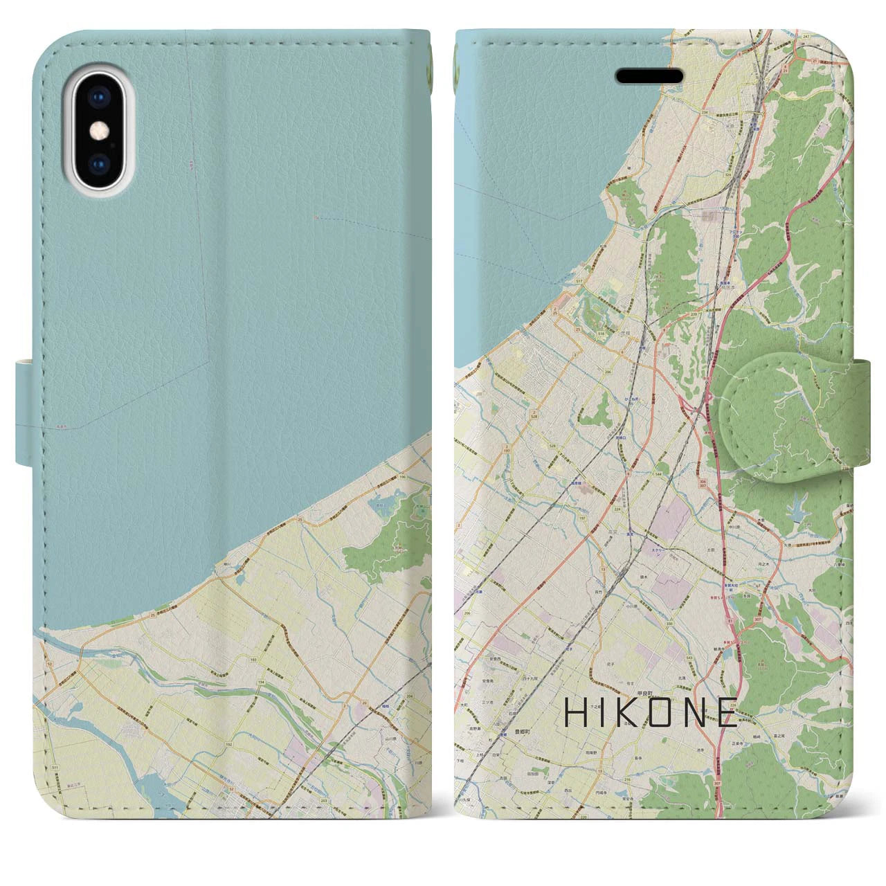 【彦根(滋賀県)】地図柄iPhoneケース(手帳タイプ)ナチュラル・iPhone XS Max 用