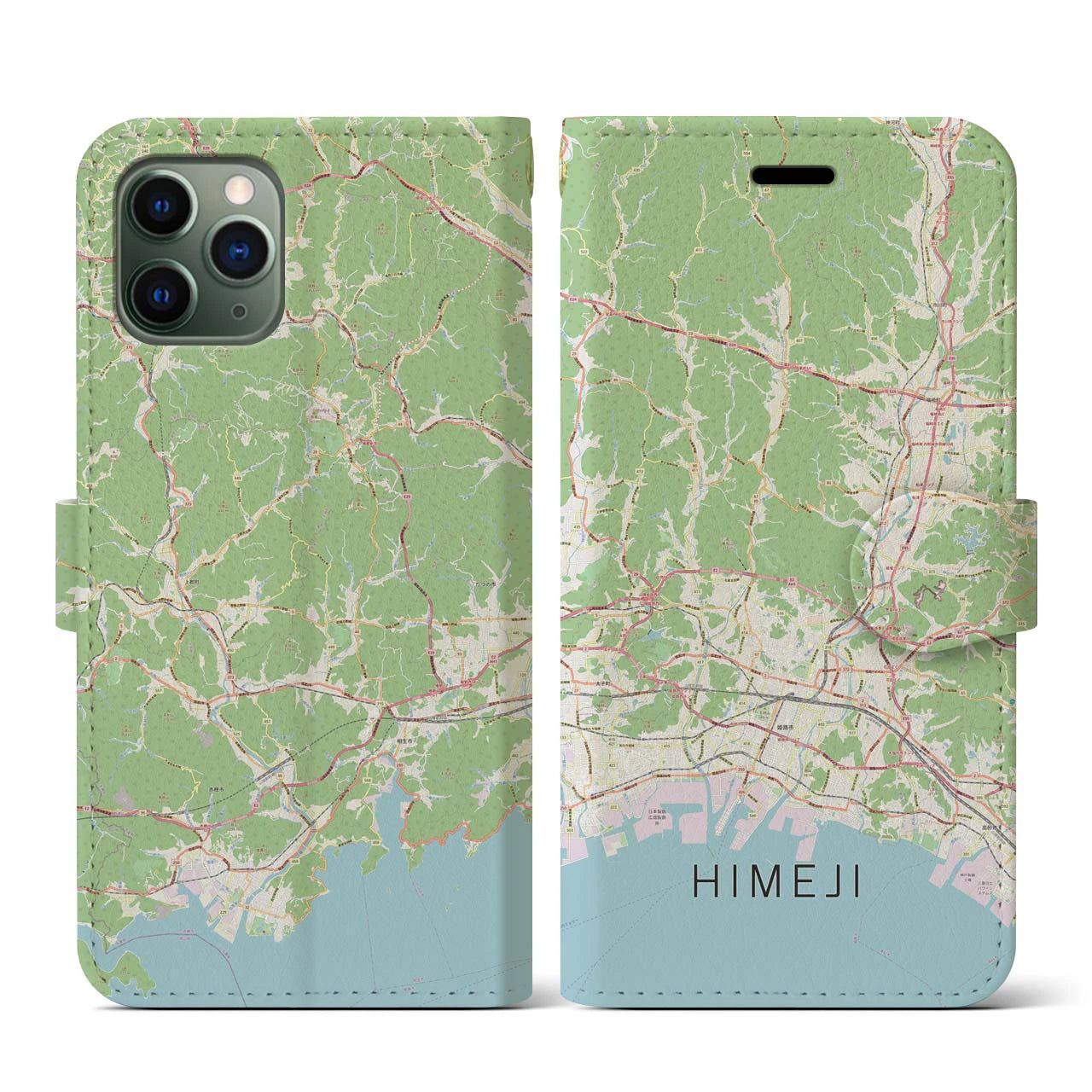 【姫路2(兵庫県)】地図柄iPhoneケース(手帳タイプ)ナチュラル・iPhone 11 Pro 用