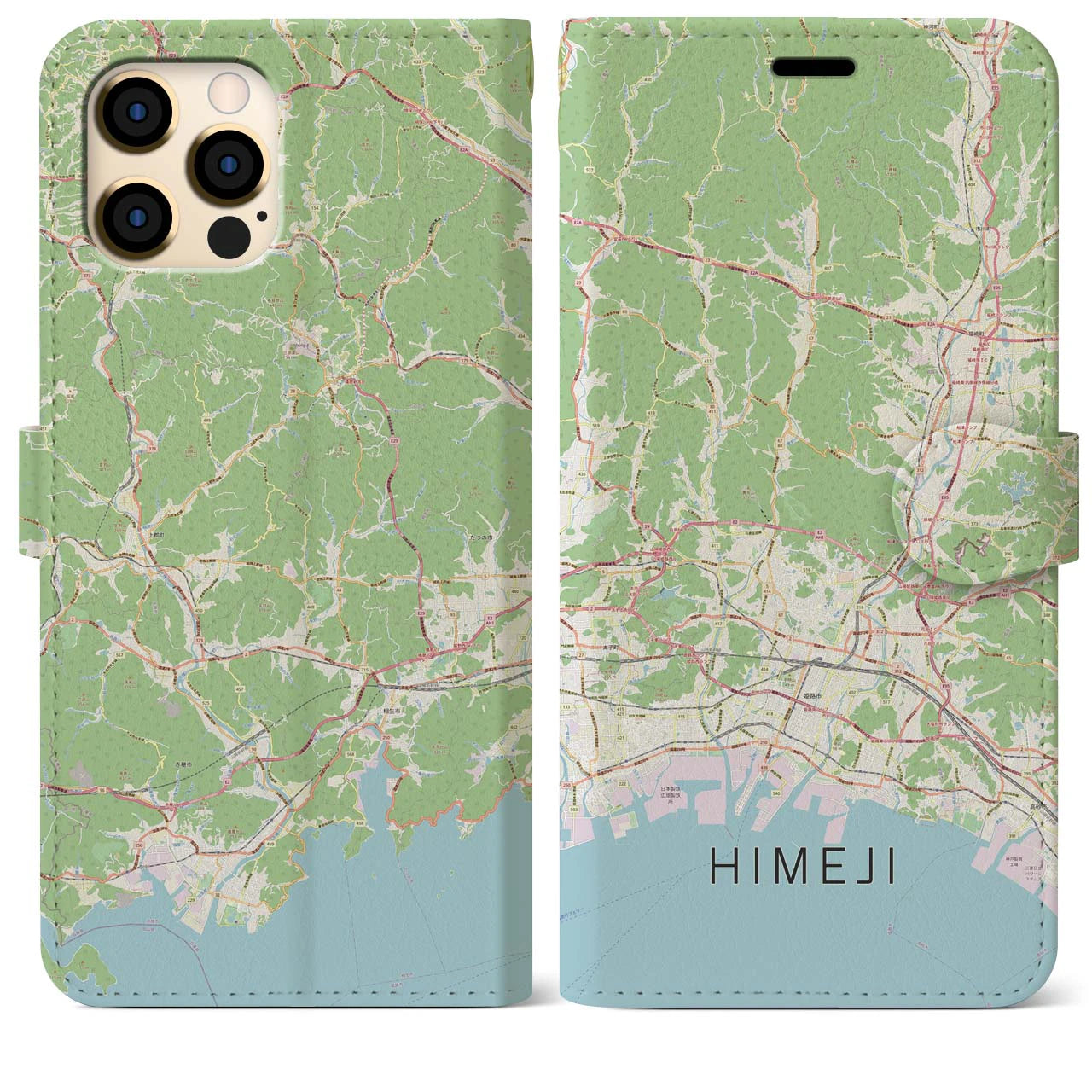 【姫路2(兵庫県)】地図柄iPhoneケース(手帳タイプ)ナチュラル・iPhone 12 Pro Max 用