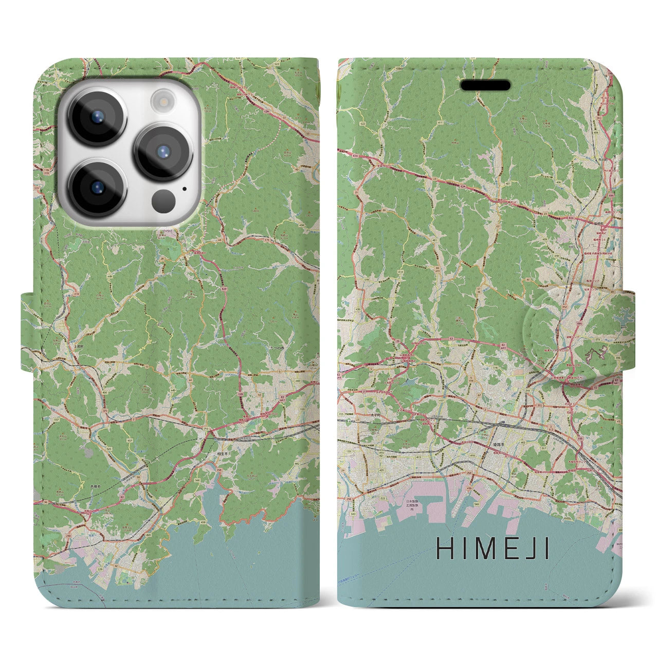 【姫路2(兵庫県)】地図柄iPhoneケース(手帳タイプ)ナチュラル・iPhone 14 Pro 用