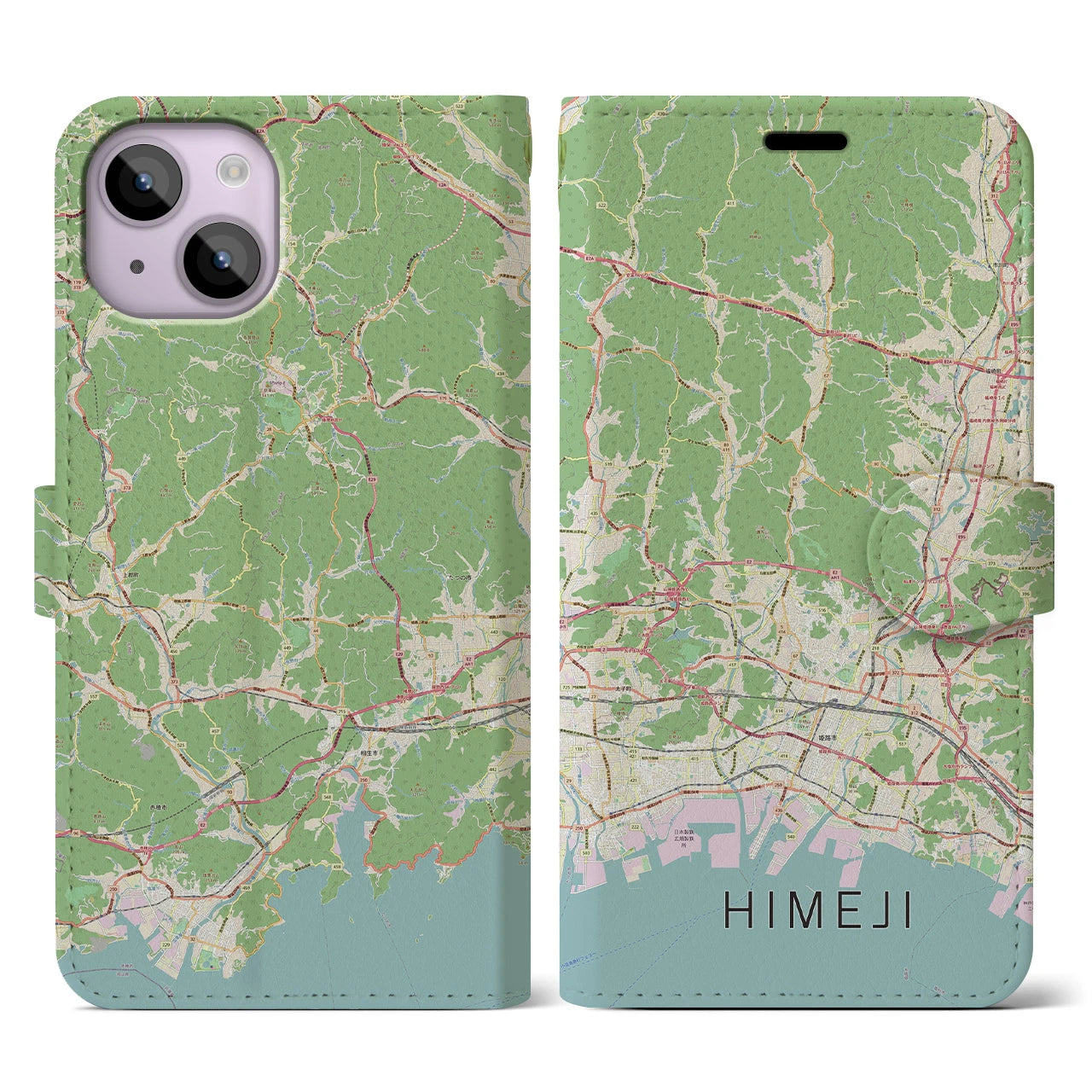 【姫路2(兵庫県)】地図柄iPhoneケース(手帳タイプ)ナチュラル・iPhone 14 用