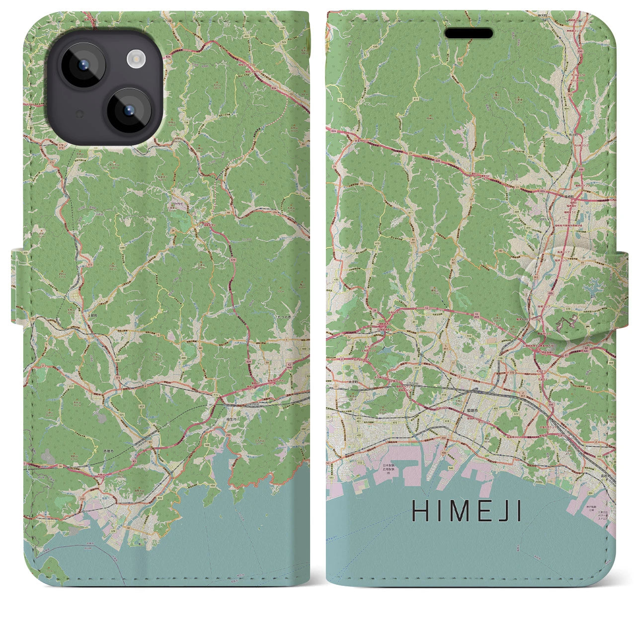 【姫路2(兵庫県)】地図柄iPhoneケース(手帳タイプ)ナチュラル・iPhone 14 Plus 用