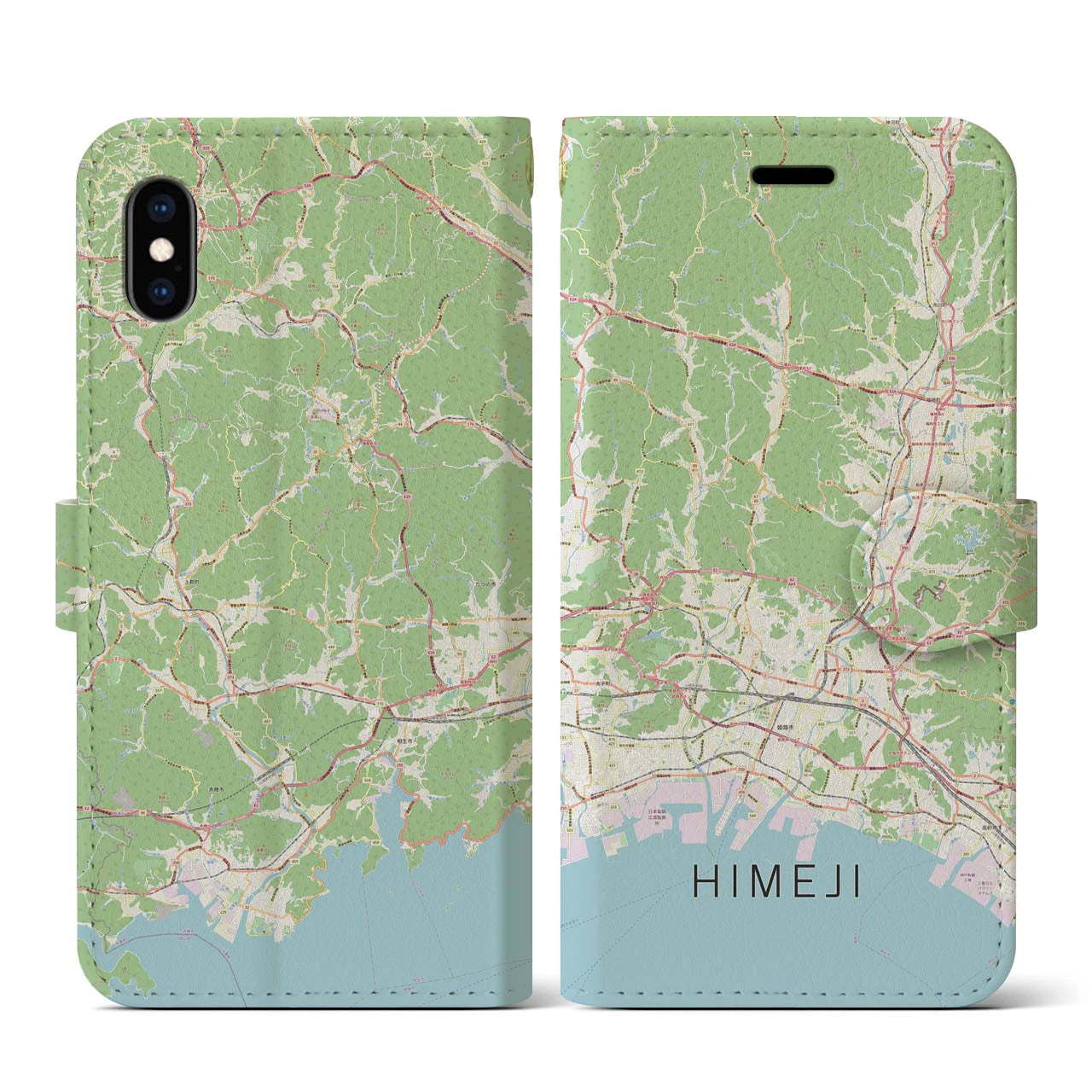 【姫路2(兵庫県)】地図柄iPhoneケース(手帳タイプ)ナチュラル・iPhone XS / X 用