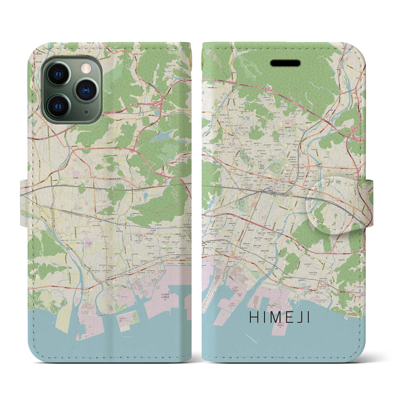 【姫路(兵庫県)】地図柄iPhoneケース(手帳タイプ)ナチュラル・iPhone 11 Pro 用
