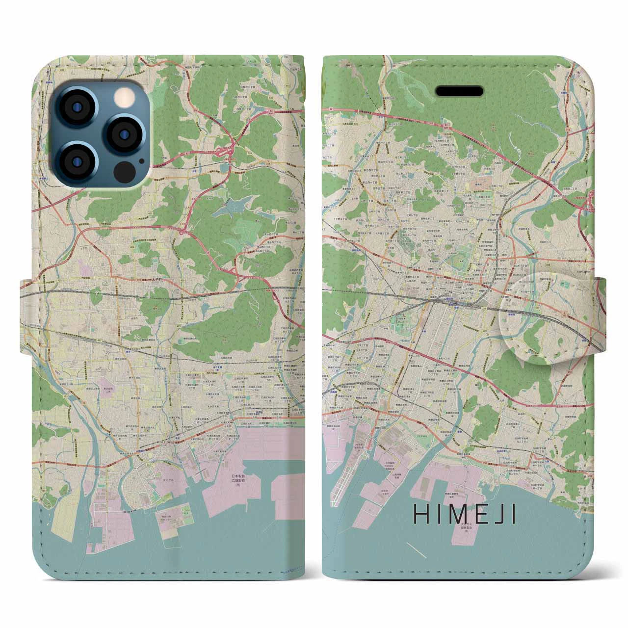 【姫路(兵庫県)】地図柄iPhoneケース(手帳タイプ)ナチュラル・iPhone 12 / 12 Pro 用