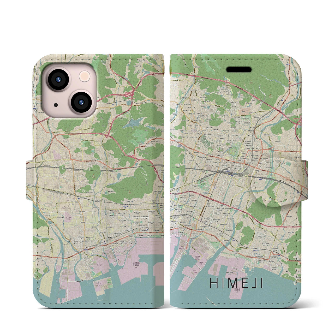 【姫路(兵庫県)】地図柄iPhoneケース(手帳タイプ)ナチュラル・iPhone 13 mini 用