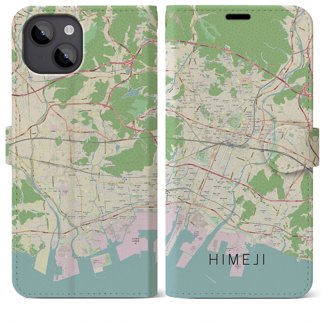 【姫路(兵庫県)】地図柄iPhoneケース(手帳タイプ)ナチュラル・iPhone 14 Plus 用