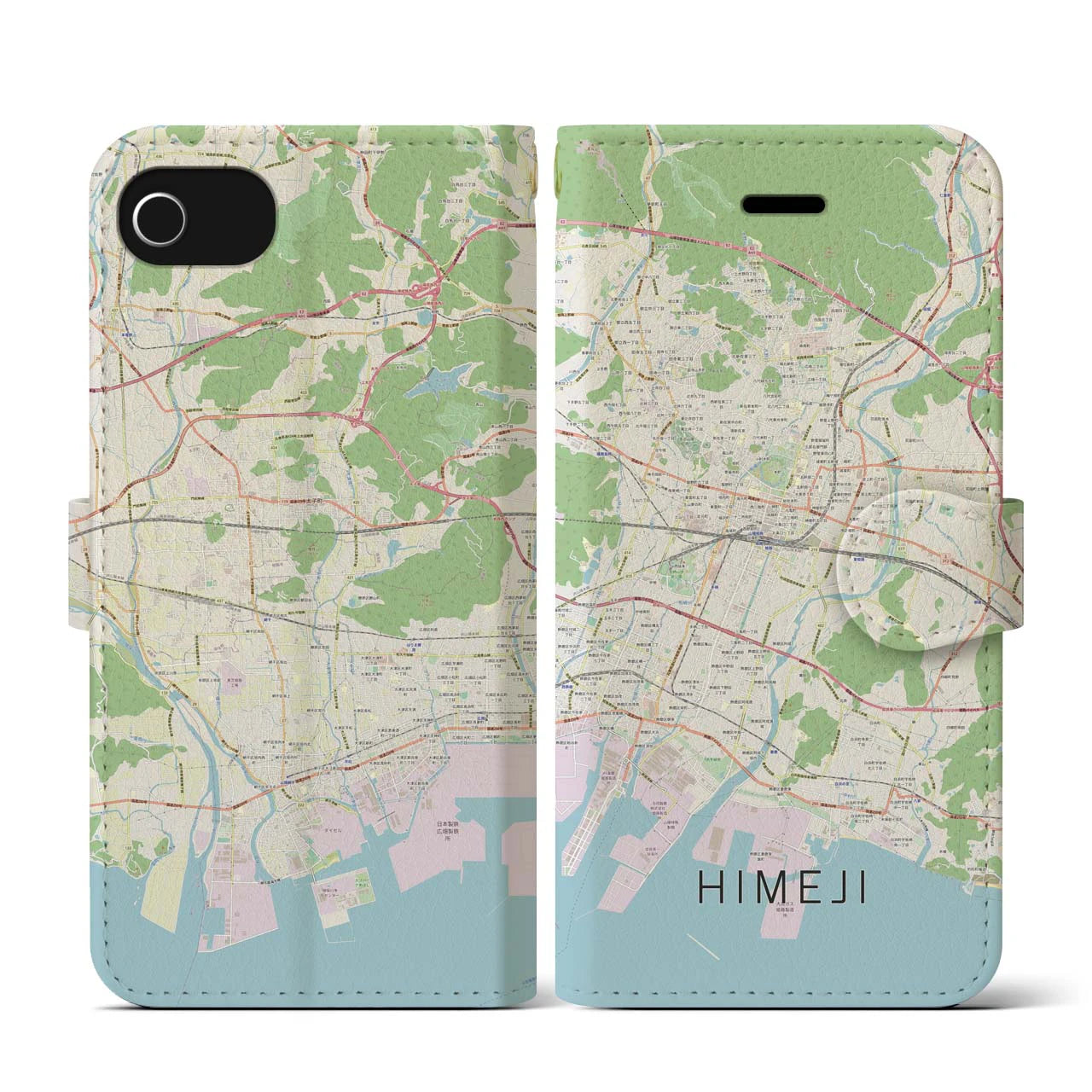 【姫路(兵庫県)】地図柄iPhoneケース(手帳タイプ)ナチュラル・iPhone SE(第3 / 第2世代) / 8 / 7 / 6s / 6 用