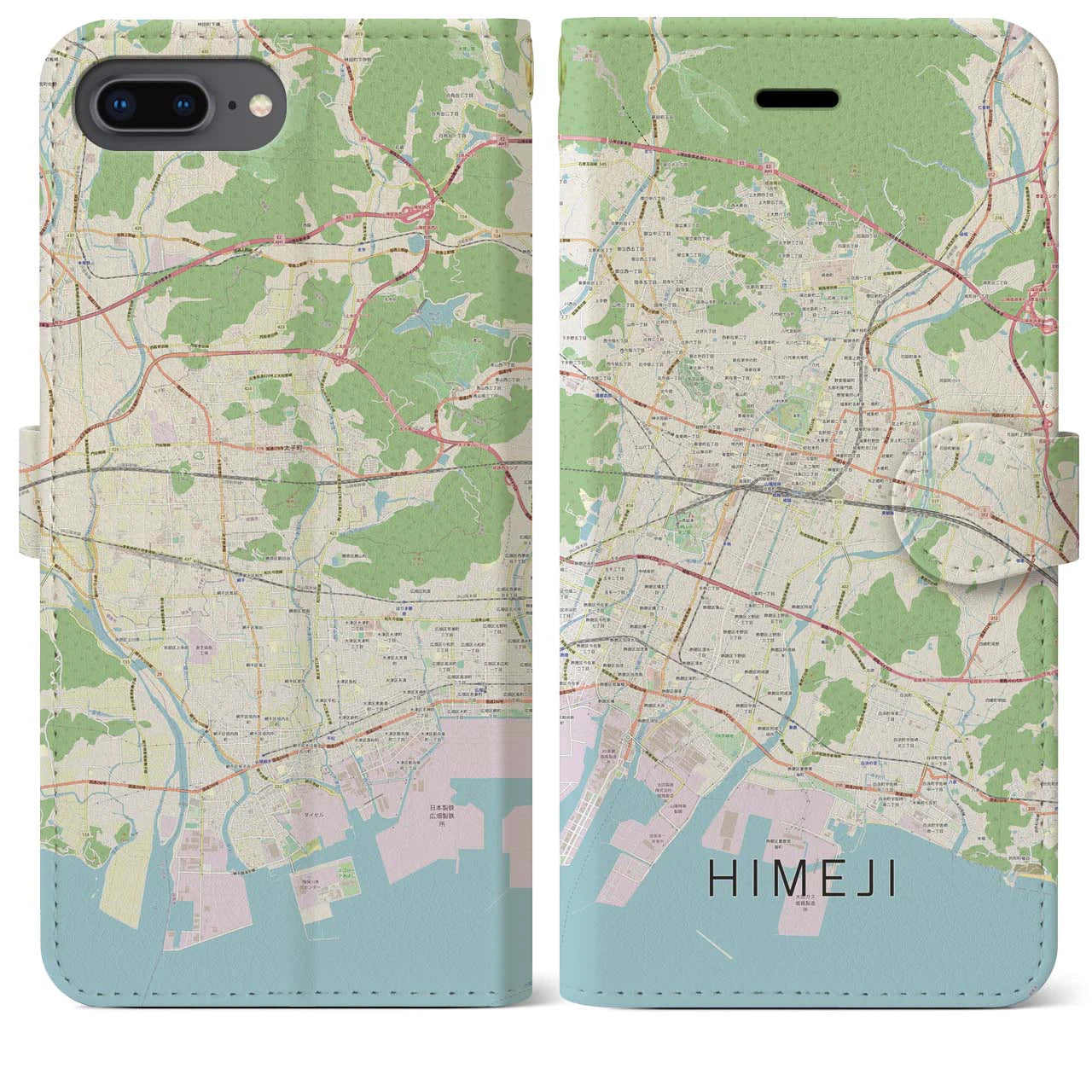 【姫路(兵庫県)】地図柄iPhoneケース(手帳タイプ)ナチュラル・iPhone 8Plus /7Plus / 6sPlus / 6Plus 用