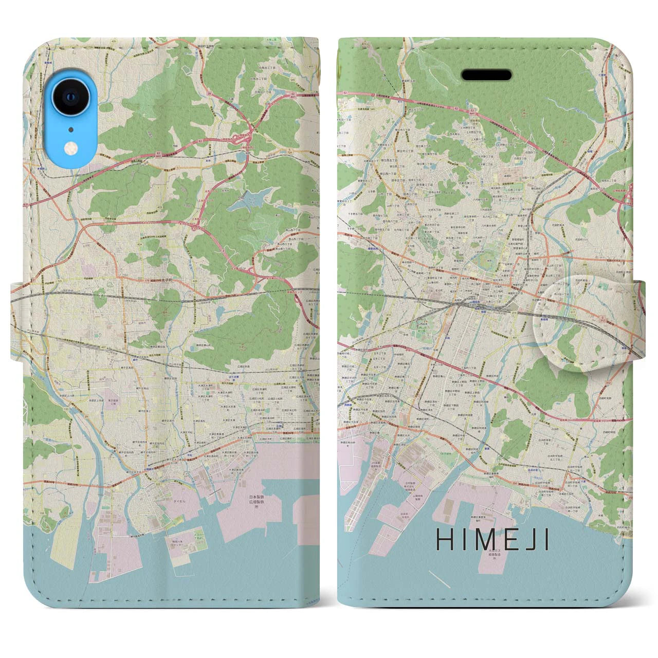 【姫路(兵庫県)】地図柄iPhoneケース(手帳タイプ)ナチュラル・iPhone XR 用