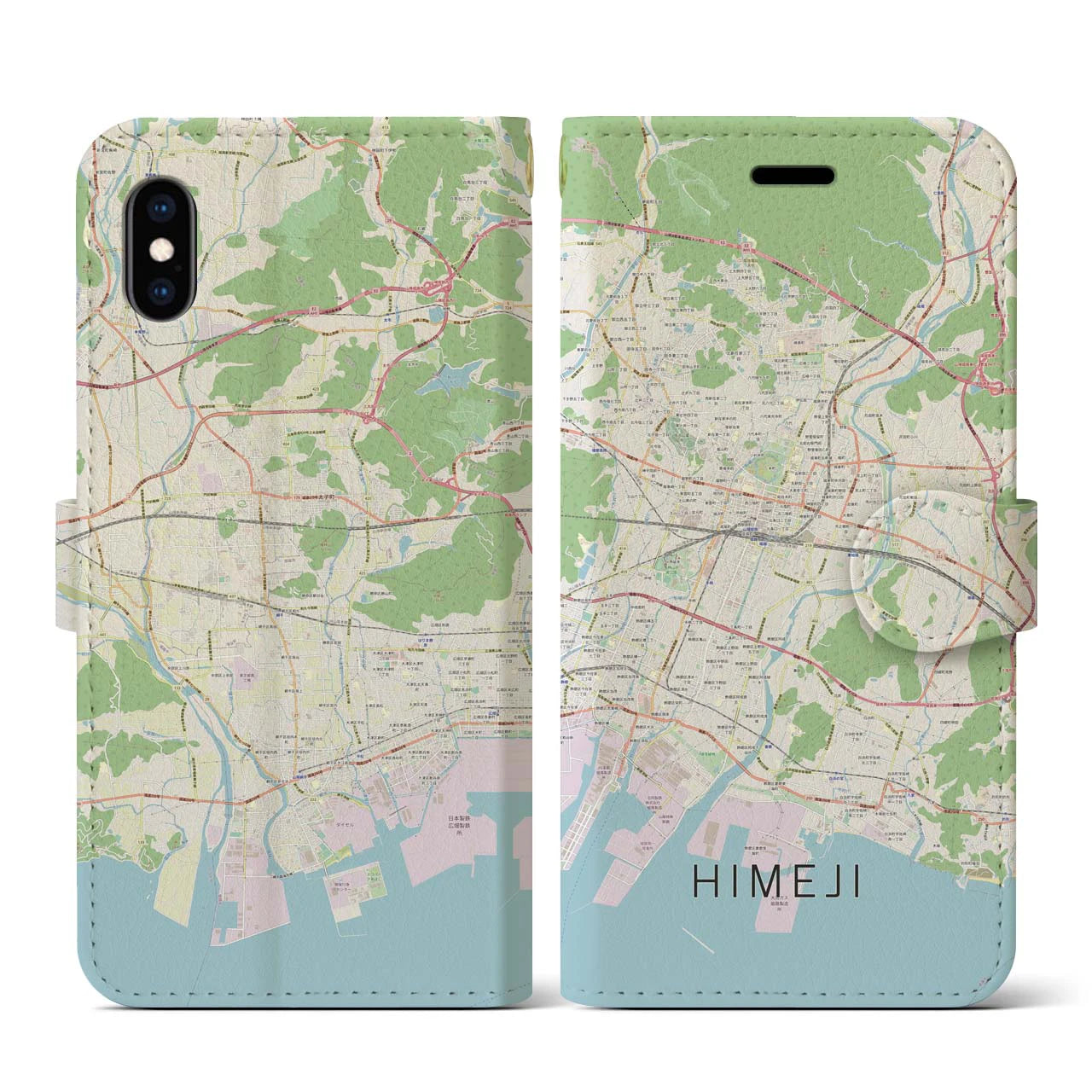 【姫路(兵庫県)】地図柄iPhoneケース(手帳タイプ)ナチュラル・iPhone XS / X 用