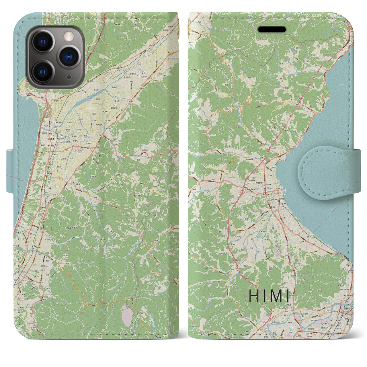 【氷見(富山県)】地図柄iPhoneケース(手帳タイプ)ナチュラル・iPhone 11 Pro Max 用