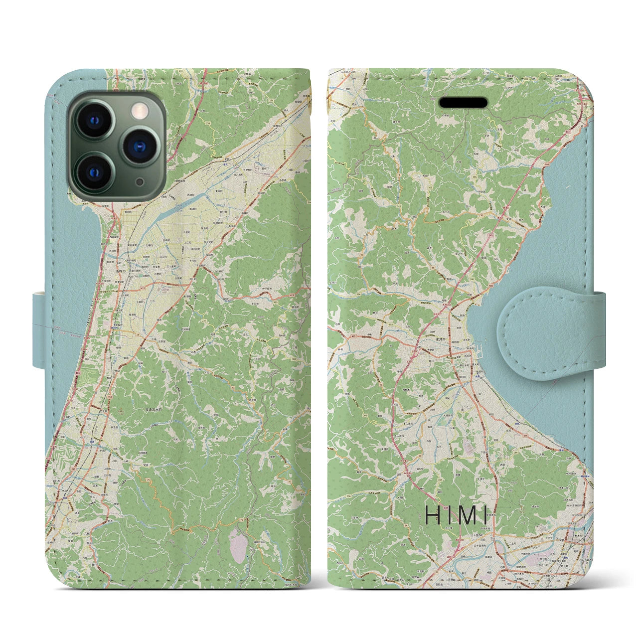 【氷見(富山県)】地図柄iPhoneケース(手帳タイプ)ナチュラル・iPhone 11 Pro 用