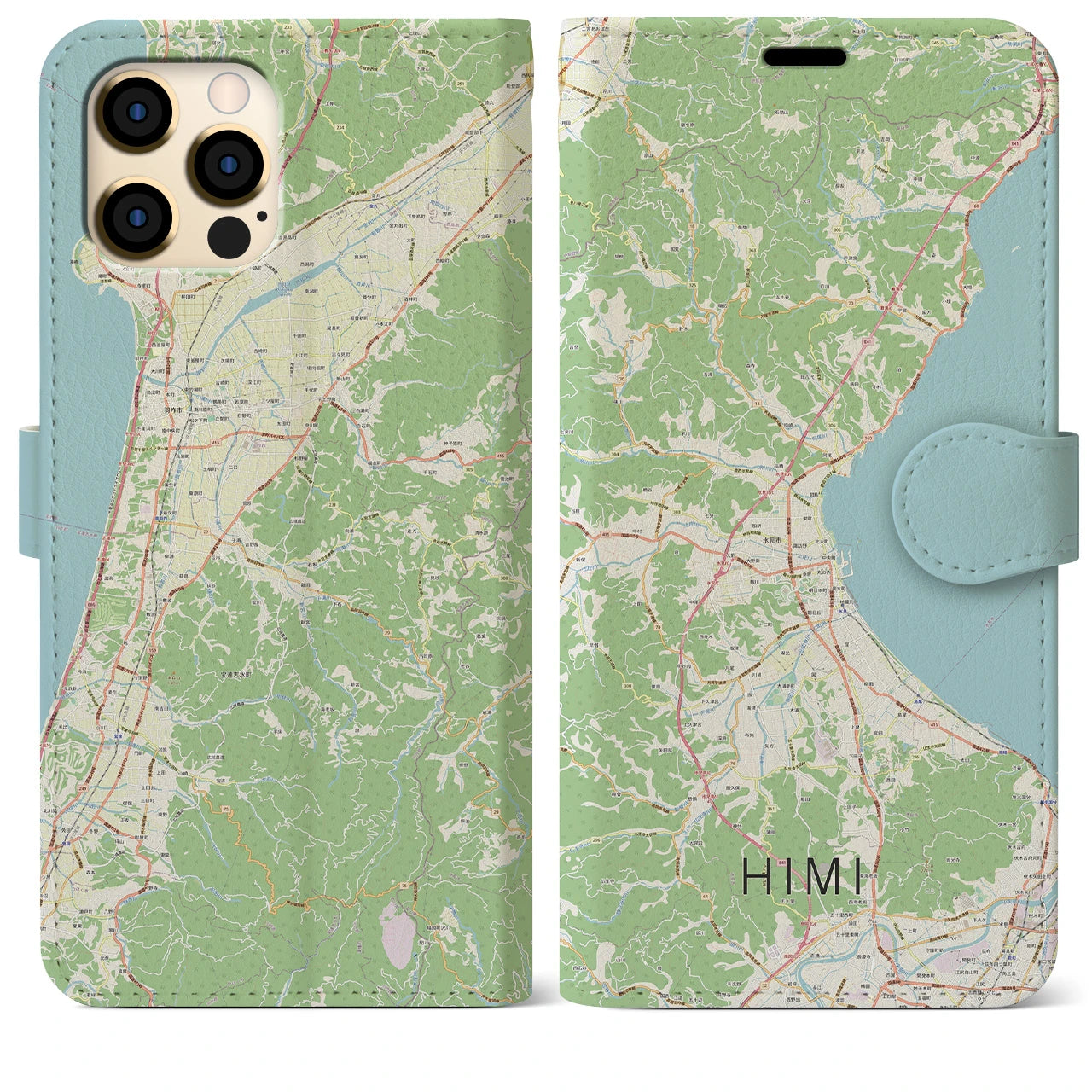 【氷見(富山県)】地図柄iPhoneケース(手帳タイプ)ナチュラル・iPhone 12 Pro Max 用