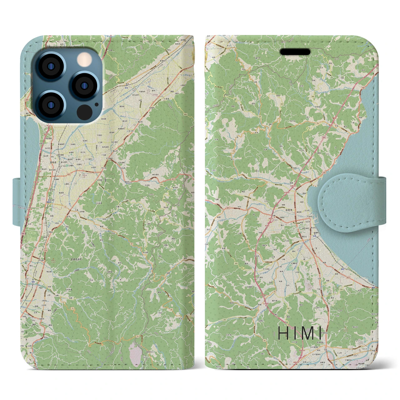 【氷見(富山県)】地図柄iPhoneケース(手帳タイプ)ナチュラル・iPhone 12 / 12 Pro 用
