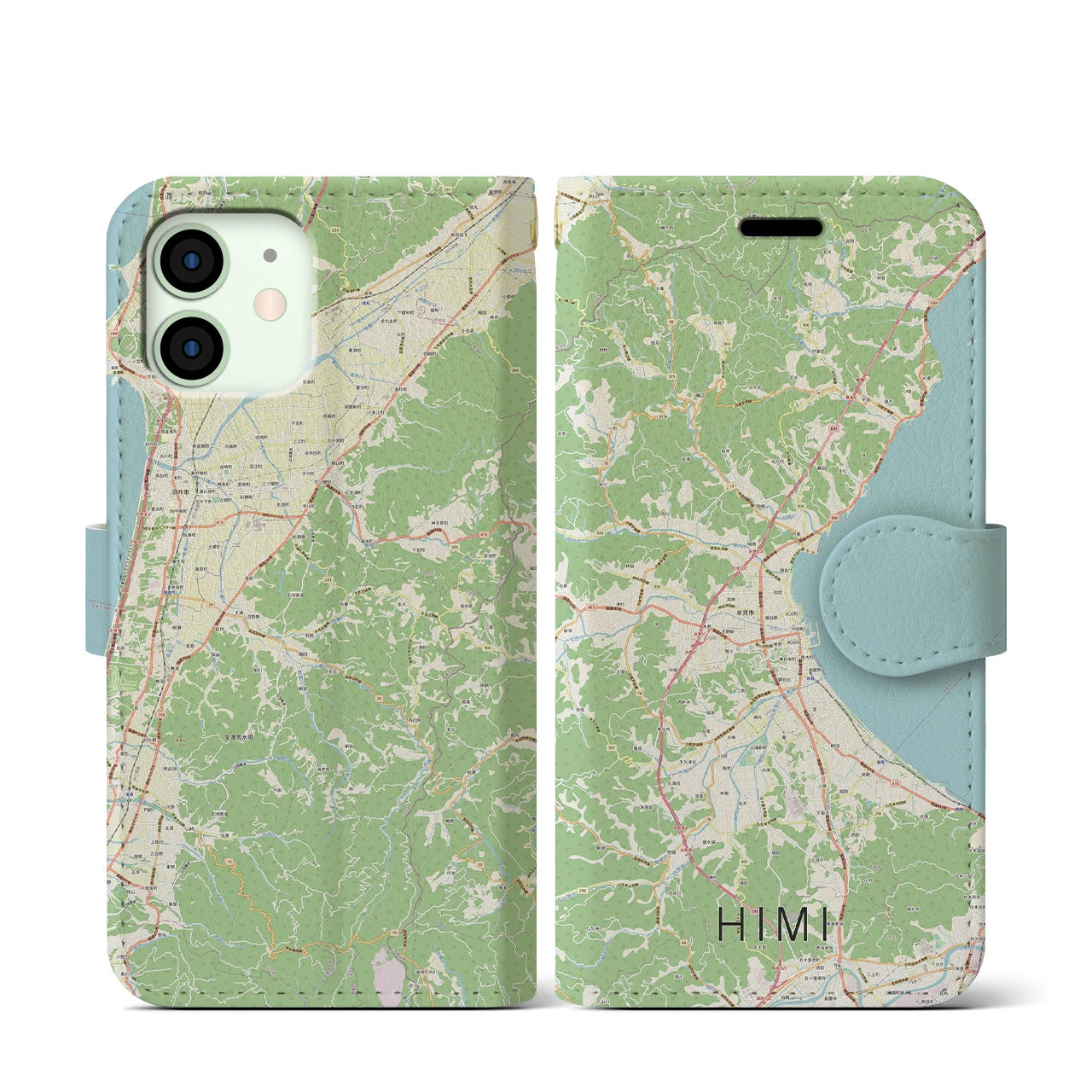 【氷見(富山県)】地図柄iPhoneケース(手帳タイプ)ナチュラル・iPhone 12 mini 用