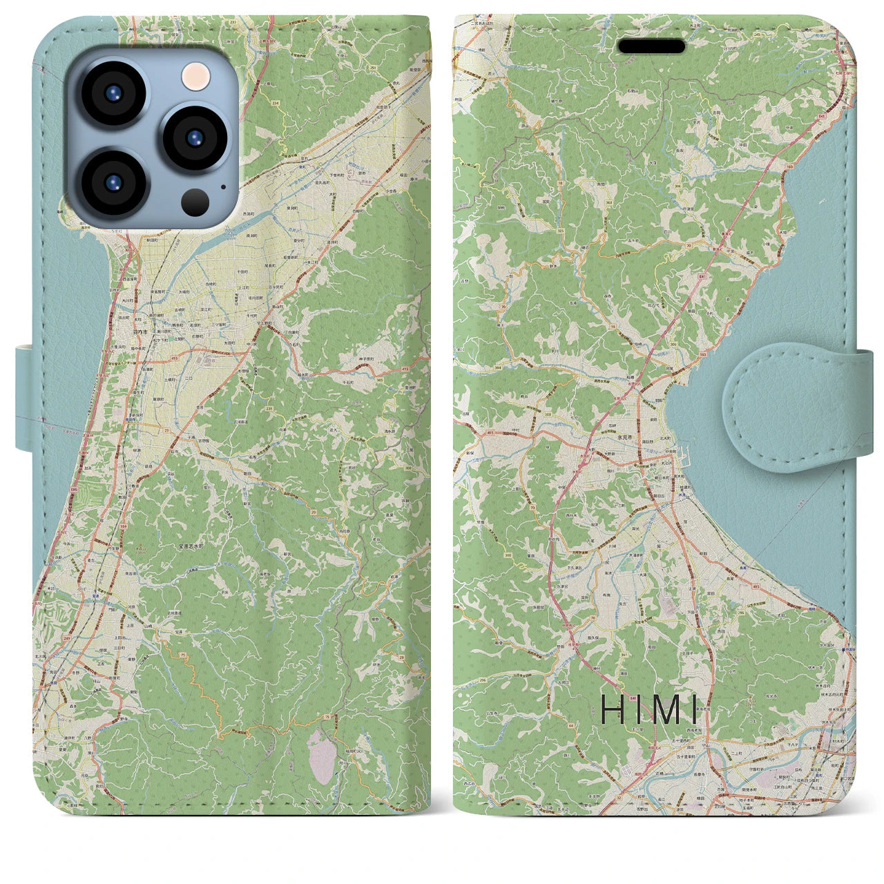 【氷見(富山県)】地図柄iPhoneケース(手帳タイプ)ナチュラル・iPhone 13 Pro Max 用