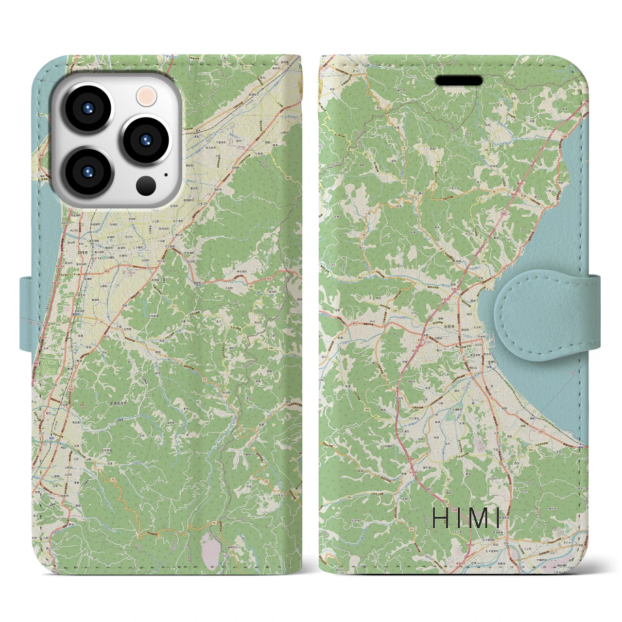 【氷見(富山県)】地図柄iPhoneケース(手帳タイプ)ナチュラル・iPhone 13 Pro 用