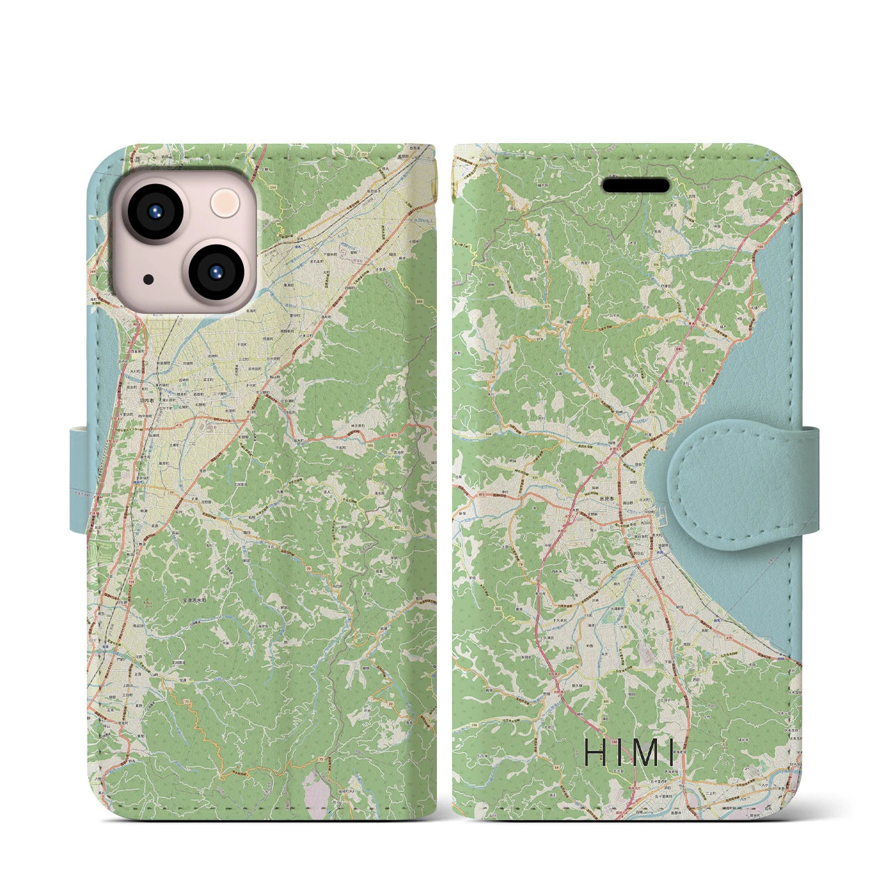 【氷見(富山県)】地図柄iPhoneケース(手帳タイプ)ナチュラル・iPhone 13 mini 用
