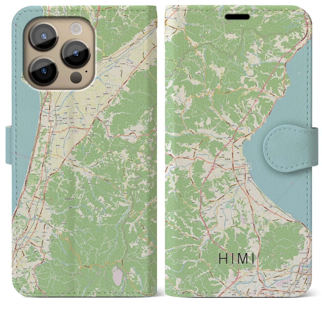 【氷見(富山県)】地図柄iPhoneケース(手帳タイプ)ナチュラル・iPhone 14 Pro Max 用