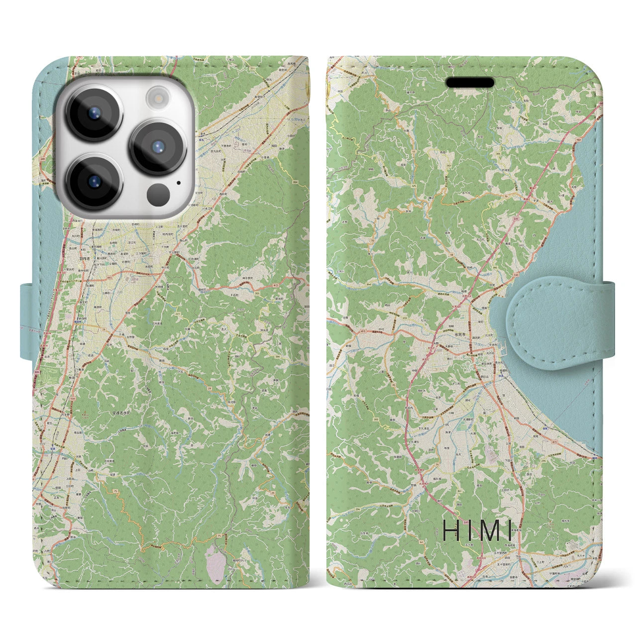 【氷見(富山県)】地図柄iPhoneケース(手帳タイプ)ナチュラル・iPhone 14 Pro 用