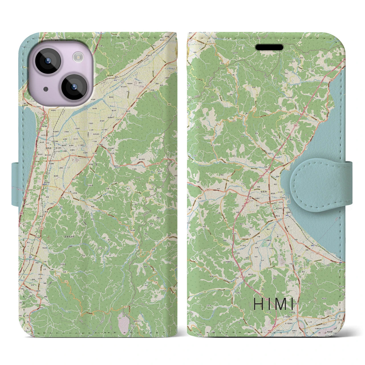 【氷見(富山県)】地図柄iPhoneケース(手帳タイプ)ナチュラル・iPhone 14 用