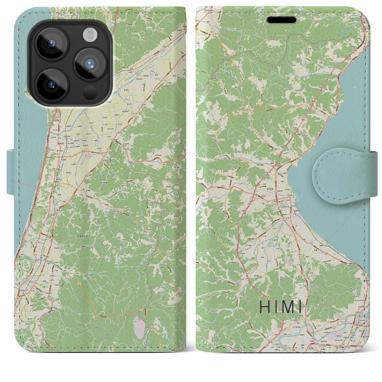 【氷見(富山県)】地図柄iPhoneケース(手帳タイプ)ナチュラル・iPhone 15 Pro Max 用